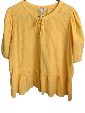 LOFT Yellow Tie-Neck Peplum Tunic